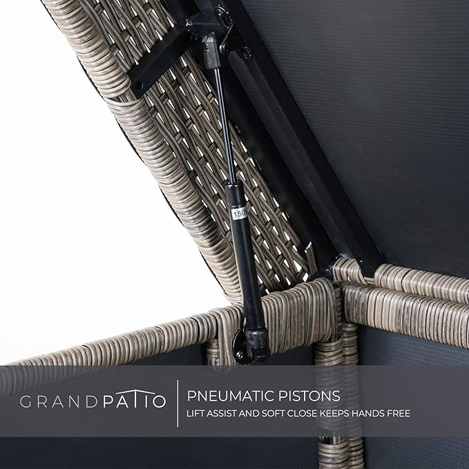 Grand patio 170 Gallon Deck Storage Box Deck Box Outdoor Storage Box Indoor Wicker Storage Bin Patio Storage Box for Patio Furniture Cushions Garden Tools Pool Accessories, Light Brown