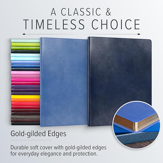 Gallery Leather Professional Weekly Monthly Planner 2026, Elegantly Bound Calendar Planner and Notebook with Stylish Gold-Gilded Page Edges, 12 Months - Acadia Navy - US Air Force - 9 x 7 "