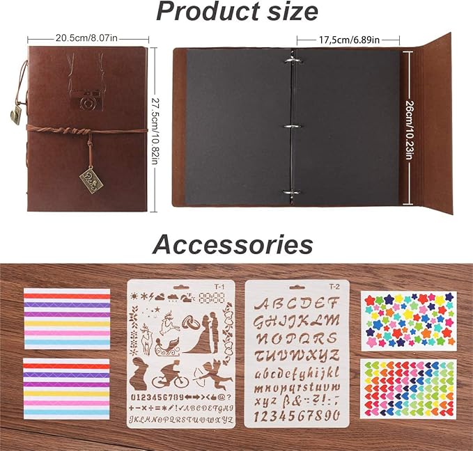 ThxMadam Leather Scrapbook Photo Album Vintage DIY Memory Book Guest Book Photograph Album Present for Valentines Anniversary Mother’s Day Birthday Gift for Photographer Boy Men Father Husband Camera