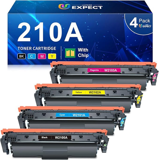 LEMERO UEXPECT Compatible Replacement for HP 210A Toner Cartridge 4 Pack with Chip 210A 210X W2100A W2100X for Color Laserjet Pro MFP 4301fdw 4301fdn Pro 4201dw 4201dn Printer Ink, 4 Pack