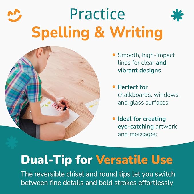 Channie's Liquid Chalk Markers, 24 Vibrant Colors, Dual-Tip Reversible Chisel & Round Tips, Works on Chalkboards, Glass, Mirrors & More, Easy to Wipe Off, Includes Labels & Tweezers