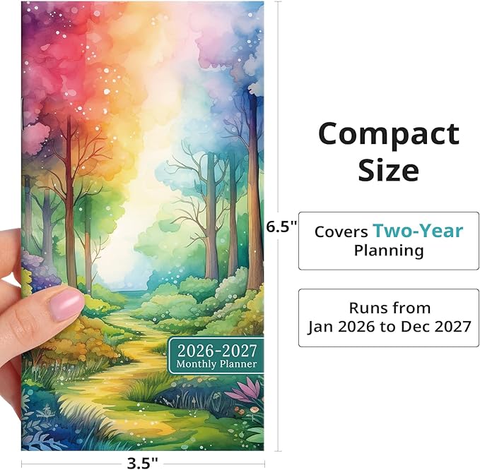 Pocket Calendar 2026-2027 for Purse, Two Year Monthly Planner Pocket Size, Jan 2026 to Dec 2027 Monthly Planner Small Size (6.5" x 3.5") - Mystic Forest