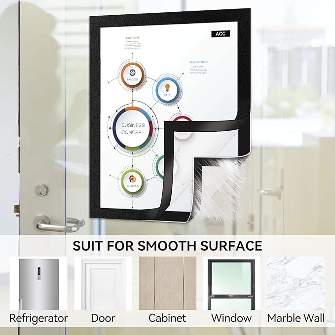 6 Pack Magnetic Sign Holder 8.5 x 11 - Refrigerator & Wall Adhesive Photo/Document Holders, Sign Holders for Door/Window, Durable Magnetic Picture Frames for Home/Office Use