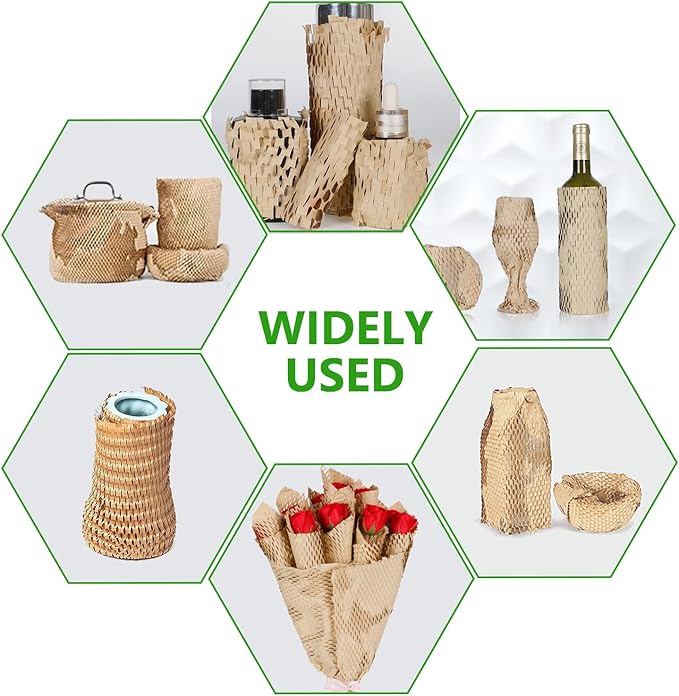 Honeycomb Packing Paper,15" x 200' Bubble Cushioning Wrap Roll for Moving Shipping Packaging Gifts, Recyclable Cushioning Paper Moving Packing Supplies Protective Roll with 20 Fragile Sticker Labels