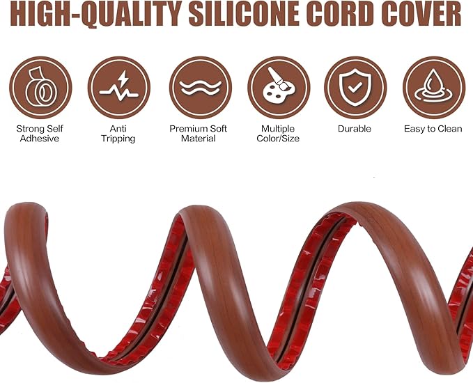 Floor Cord Cover Cavity 0.8"x0.37" Self Adhesive Cord Hider, 3.3FT Low Profile Cable Management, Extension Strip Protector for Wires, Prevent Cable Trips for Offices, Gyms, Exhibitions (Red Teak)