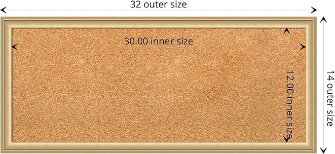 Amanti Art Natural Cork Board for Wall, 14x32 Vision Board with Gold Frame, Medium Corkboard Office Decor for Home Organization, Casual Corkboard Pinboard to display items for home organization