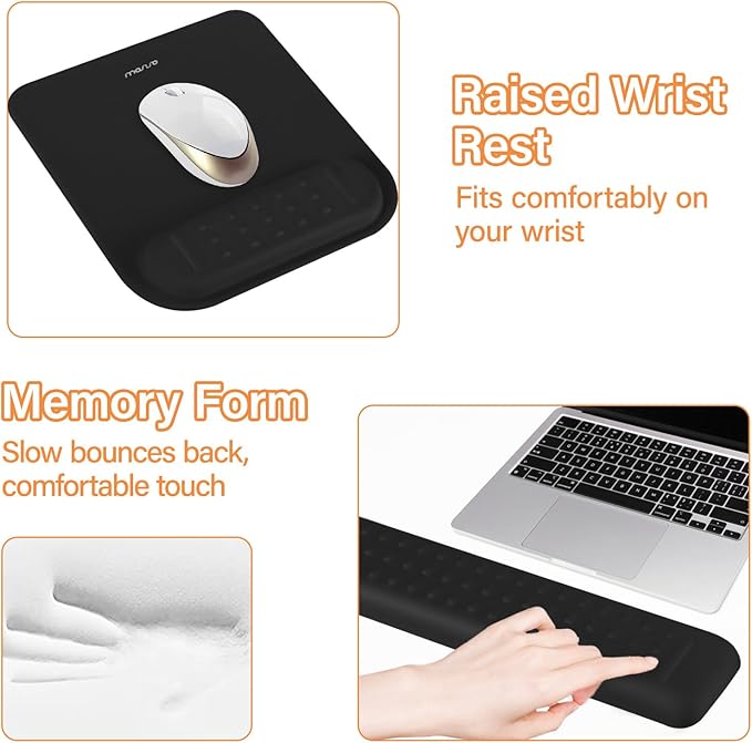 MOSISO Computer Keyboard Stand&Wrist Rest Support for Keyboard &Mouse Pad Set, Ergonomic Massage Wrist Rest Set, Easy Typing Working Acrylic Clear Stand for Office Home, Black
