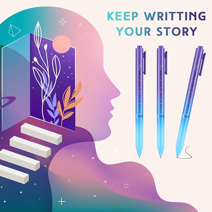 Jetec 100 Pcs Suicide Prevention Awareness Ribbon Pens Bulk Black Ink Retractable Fine Tip Pens with Gradient Color Barrel Ballpoint Pens for Charity Volunteers Activity