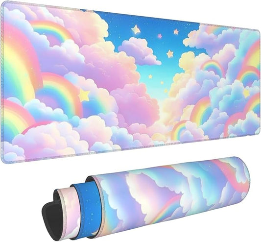 Pink Clouds Desk Mat Large Gaming Mouse Pad Pink Clouds Extended Mousepad Big in Laptop Computer Mouse Keyboard Mat for Office Desk Decor 31.5x12 in