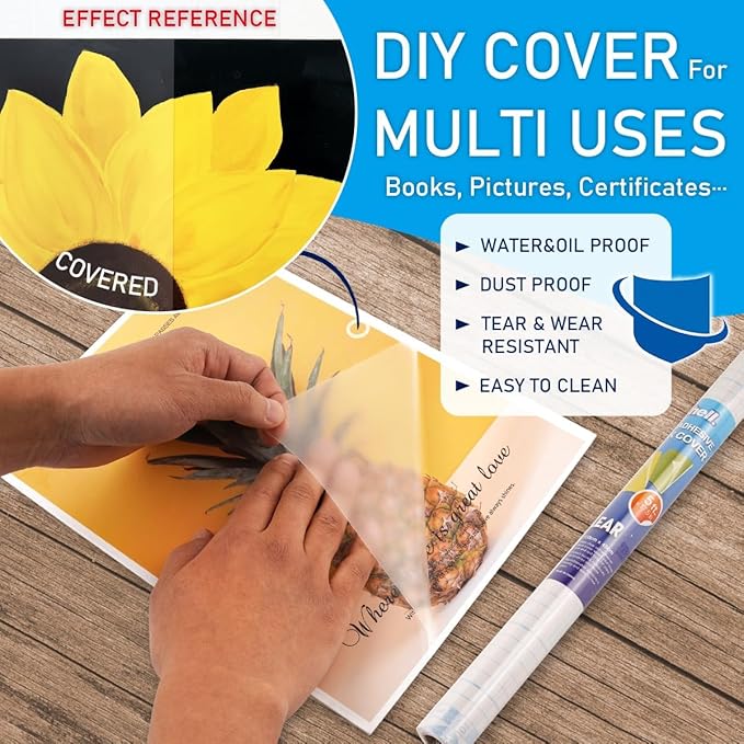 Chell 8 Pack Clear Contact Paper Roll for Books, 17.5in x 5ft Clear Self Adhesive Book Cover Paper Protector