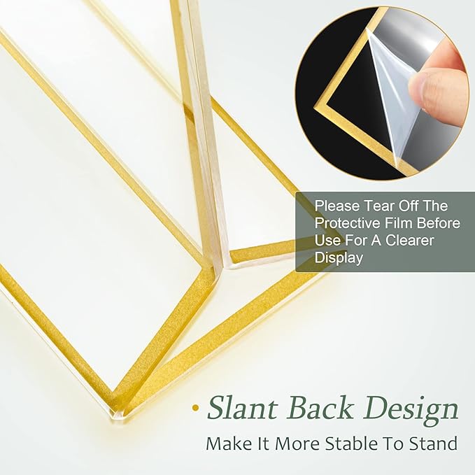 24 Pack Gold Picture Frames 4 x 6 Inch Clear Acrylic Sign Holders Double Sided Display Frames Bulk with Stand 2 mm Gold Border for Table Numbers Wedding Party (Vertical)