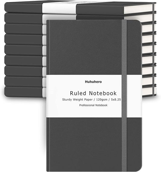 Huhuhero Notebooks Journal, College Ruled Notebook, Premium Thick Paper Lined Journal, Hardcover Notebook for Office Home School Business Writing Note Taking Journaling, 5"×8.25" (10, Dark Gray)