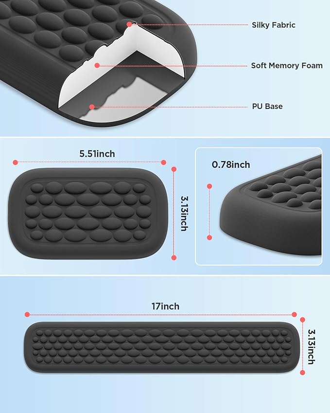 Lekvey Ergonomic Keyboard Wrist Rest, Silky Memory Foam with Massage Points Carpal Tunnel Support Wrist Pad for Office/Gaming, Typing Pain Relief, Black