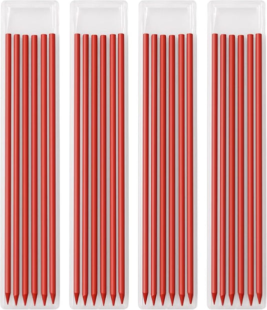 Gegong 24 Pieces 2.8 mm Diameter Solid Carpenter Pencil Set Pencil Refills for Carpenter Carpenter Marker Woodworking Mechanical Pencil (Red Refill)