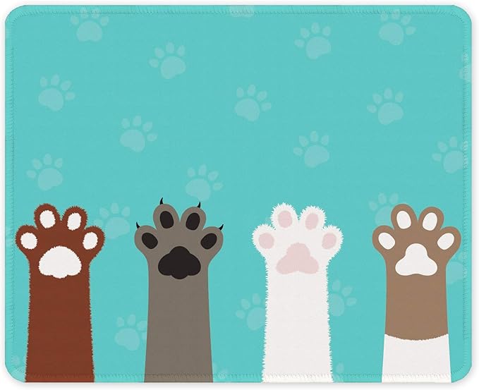 Auhoahsil Mouse Pad, 12 x 10 in Cute Cat Paws Theme Computer Mouse Pad for Desk, Premium-Textured Non-Slip Rubber Stitched Edges Waterproof Square Mouse Mat for Gaming Work Wireless Mice, Green