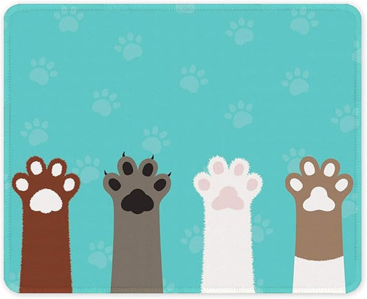 Auhoahsil Mouse Pad, 12 x 10 in Cute Cat Paws Theme Computer Mouse Pad for Desk, Premium-Textured Non-Slip Rubber Stitched Edges Waterproof Square Mouse Mat for Gaming Work Wireless Mice, Green