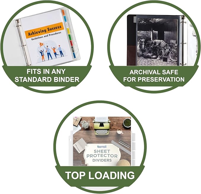 Samsill Sheet Protector Dividers, 8.5 x 11 Inch Page Protectors for 3 Ring Binder with Pockets, Super Heavy Duty, 8 Binder Dividers with Tabs, Letter Size, Top Loading, Acid Free, 1 Set