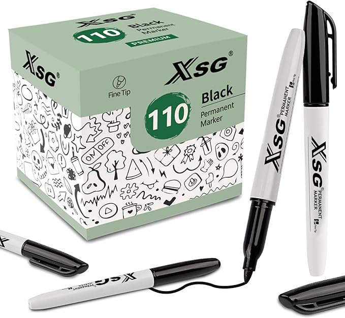 XSG Permanent Markers,110Packs Black Permanent Marker,Fine Point,Waterproof, Smooth Writing，Quick Drying Permanent Markers,Suitable For Glass, Cartons, Ceramics ，Plastic And Other Office Scenes