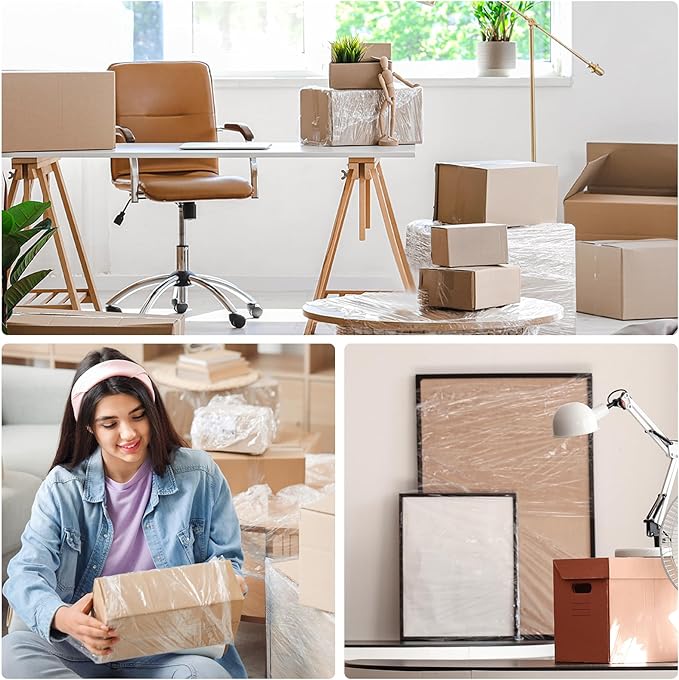 TICONN 7Pk Stretch Wrap Stretch Film Roll, 1000ft Industrial Strength 5 inch Wide Clear Plastic Wrap with Handles for Pallet Wrapping Shipping Moving