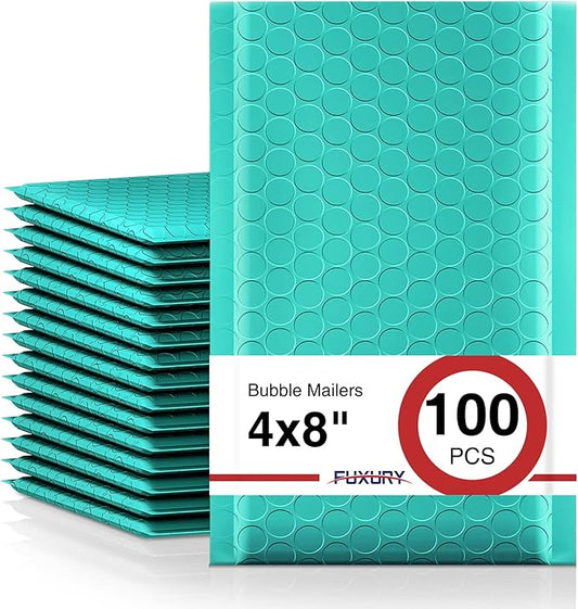 Fuxury Small Bubble Mailers 4x8" 100 Pack, Teal Bubble Mailer, Self Seal Padded Envelopes Gifts Mailing Envelopes Bubble Padded, Bubble Envelopes for Shipping, Small Business Usable Size 4x7"