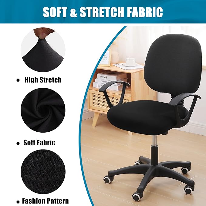 Smiry Printed Office Computer Chair Seat Covers, Stretch Fit Universal Desk Rotating Chair Cover Washable Removable Seat Cushion Protectors - Black