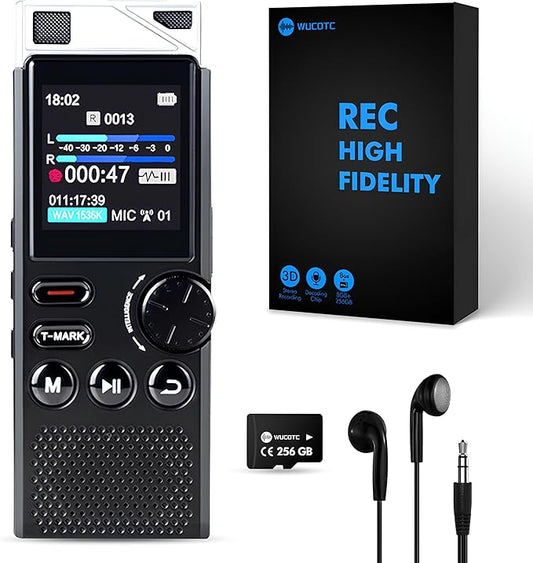 264GB Digital Voice Recorder,Professional Voice Activated Recorder for Lectures Meetings,18000 Hours voice recorder with playback,recording device, MP3 Player, Password Protection,audio recorder,Black