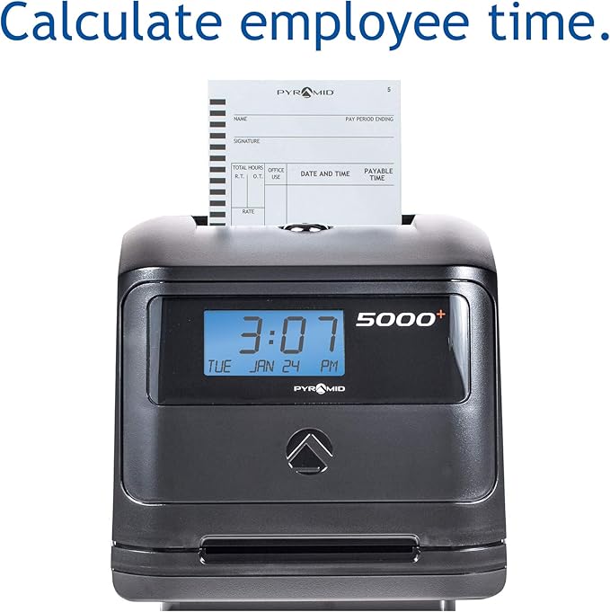 Pyramid Time Systems, Model 5000 Auto Totaling Time Clock, Handles up to 100 Employees, Made in USA, Black & 5000R Genuine Replacement Ribbon for 3550ss, 3600ss, 4000Pro, 5000, 5000HD Time Clocks