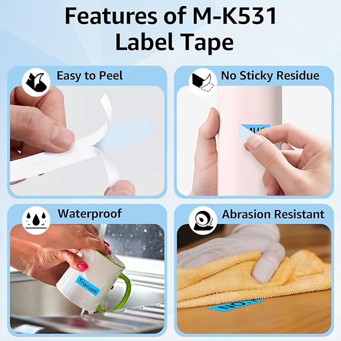Compatible for Brother P-Touch M Tape M-K531 MK531 M531 MK-531 Black on Blue Label Tape 0.47" (12mm) x 26.2ft for PT-90 PT-M95 PT-70 PT-70BM PT-85 PT-80 PT-45 PT-65 Label Makers, 1 Pack
