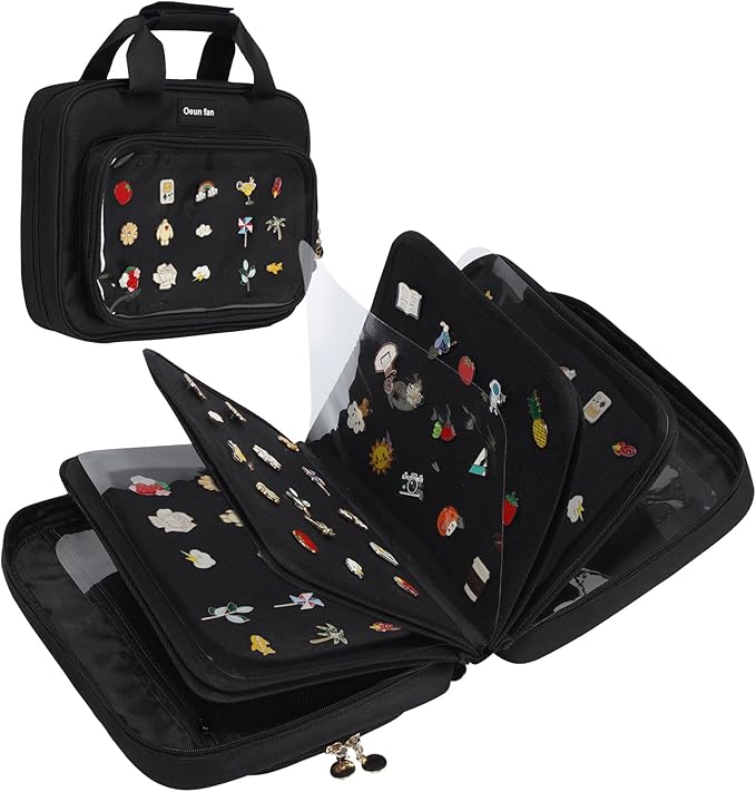 Enamel pin display bag, 8-page pin trading book, collectible pin board, suitable for storing pins, brooches, patches (black)