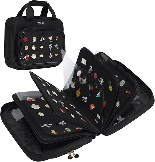 Enamel pin display bag, 8-page pin trading book, collectible pin board, suitable for storing pins, brooches, patches (black)