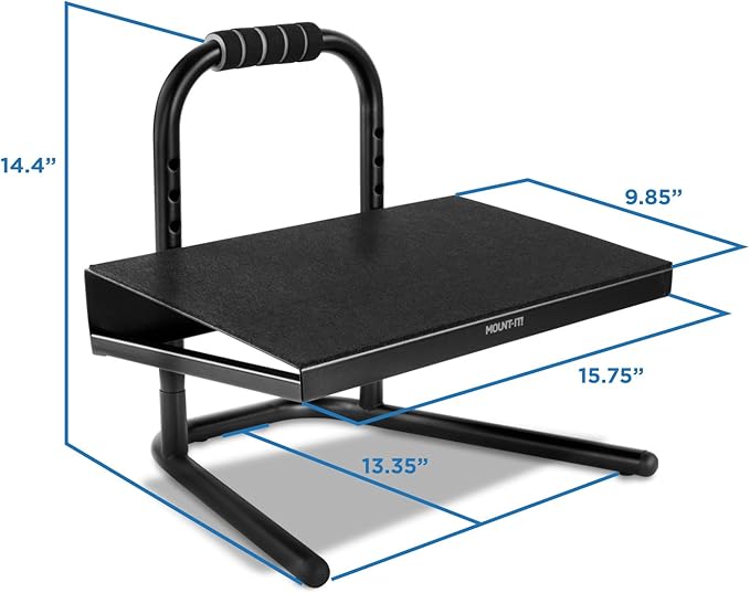 Mount-It! Height Adjustable Foot Rest for Standing and Sitting, Freestanding Under The Desk Footrest with Handle and Six Height Settings, Anti-Slip Padded Surface,Black