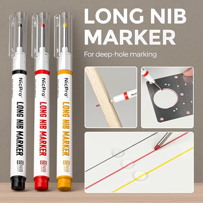 Nicpro 4 Pack Carpenter Pencils with Sharpener, Construction Mechanical Pencil Set with 52 Refills, Heavy Duty Working Tools, Long Nib Marker Pens for Architect Marking (Red, Black, Yellow, Green)