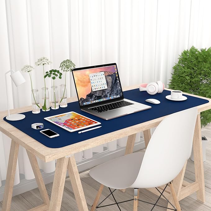 Hsurbtra Desk Pad, 35.5" x 17" PU Leather Desk Mat, XXL Extended Mouse Pad, Waterproof Desktop Blotter Protector, Non-Slip Ultra Thin Large Laptop Keyboard Writing Mat for Office Home, Navy Blue