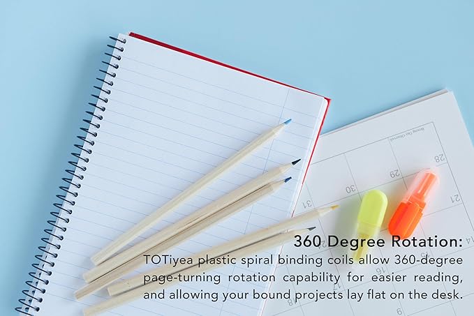 TOTiyea 100 Pack Plastic Spiral Binding Coils, 12mm(1/2") Binding Spirals, 90 Sheet Capacity, 4:1 Pitch, Black