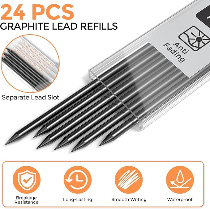 Nicpro 24 Pieces Carpenter Pencil Lead Refills 2.8mm, Break Resistant Leads for Construction and Woodworking Pencils (Black)