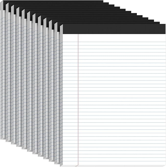 12 Pack White Legal Pads 8.5 x 11 College Ruled, 30 Sheets Per Note Pads 8.5 x 11, Perforated White Lined Paper Pads 8.5 x 11, Writing Pads with Sturdy Backing, Legal Notepads for School, Office, Home