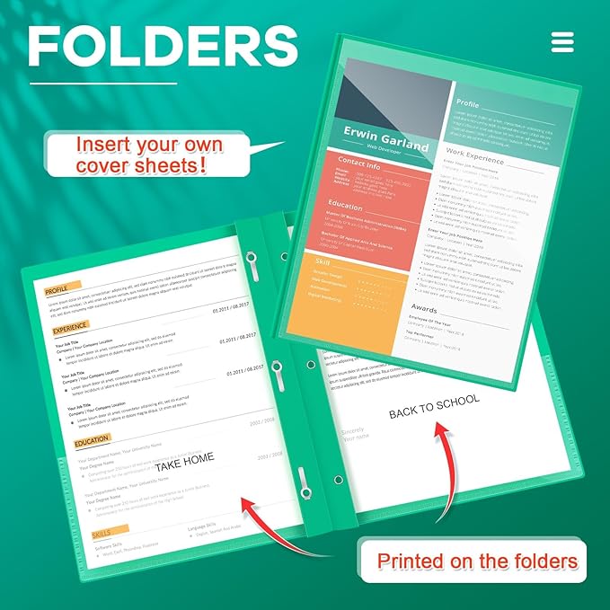 Henoyso 24 Pcs Plastic Folders with Clear Front Pocket and 3 Prong Take Home Plastic 2 Pocket Folder Back to School for Students Parent Teacher Communication for School Office (Green)