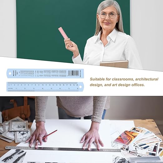 HARFINGTON 6pcs Metal Straight Ruler 20cm Metric SAE Aluminum Alloy Measuring Rulers Scale Tool with Hole for Measure Study Reading Classroom Office, Light Blue