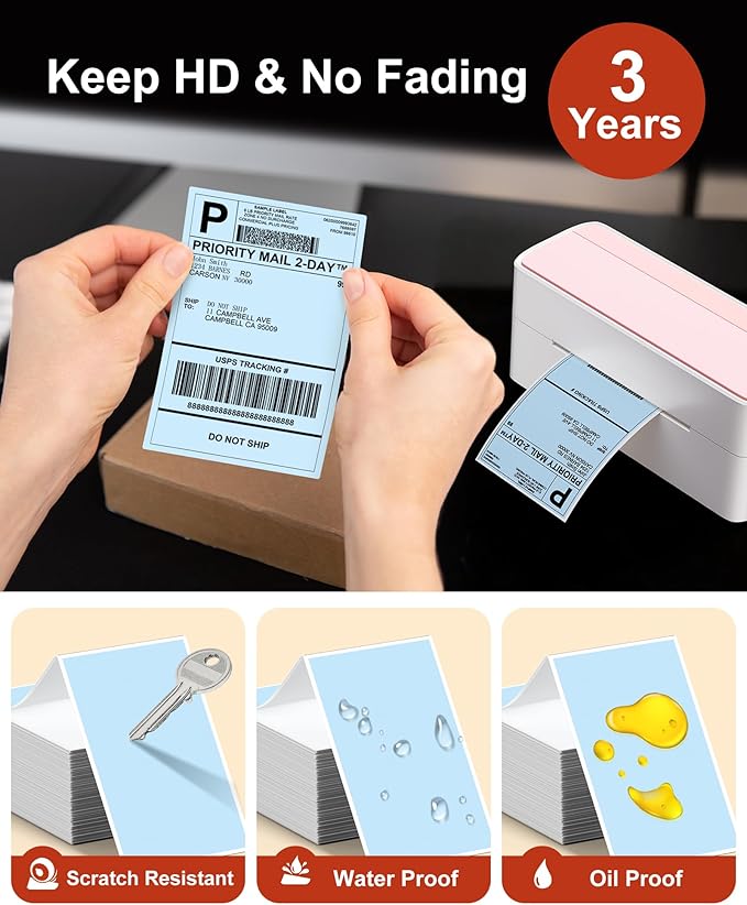 Phomemo 4x6 Thermal Labels for Shipping Label Printer - 500PCS Blue Mailing Labels - 4x6 Direct Thermal Label Fanfold Compatible with Rollo,MUNBYN,JADENS,POLONO,Nelko - Water/Oilproof - NO BPA/BPS