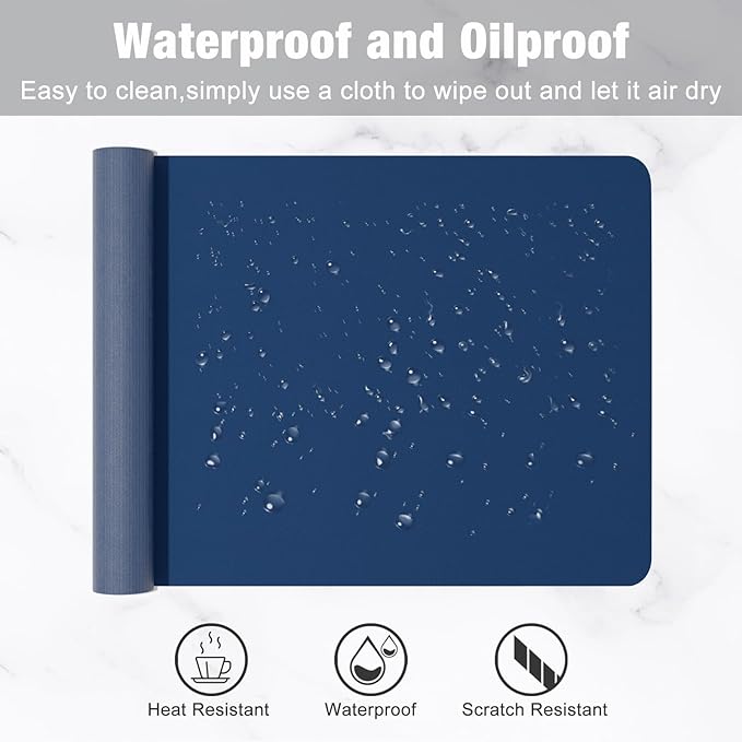 Hsurbtra Desk Pad, 23.6" x 13.8" PU Leather Desk Mat, M Extended Mouse Pad, Waterproof Desktop Blotter Protector, Non-Slip Ultra Thin Small Laptop Keyboard Writing Mat for Office Home, Navy Blue