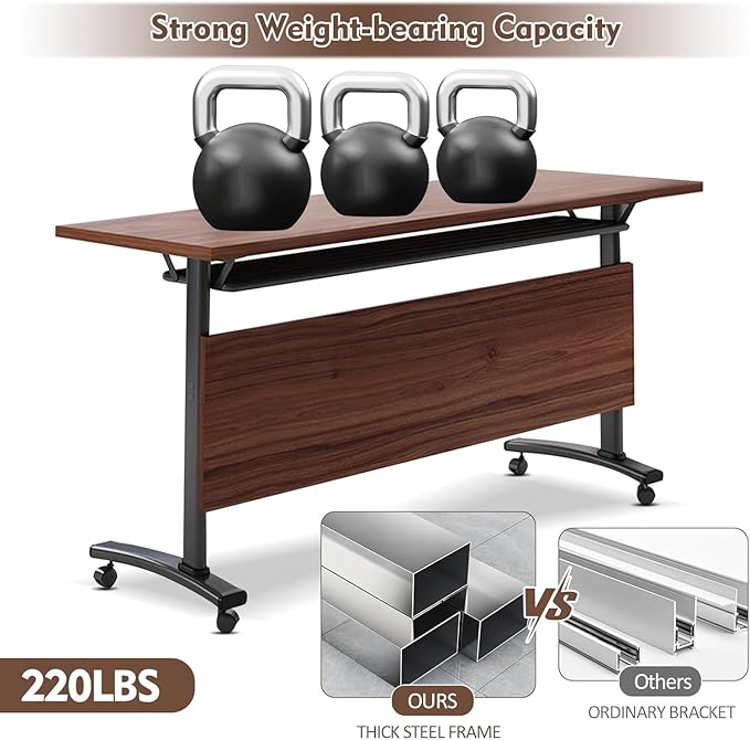 Conference Table, Folding Conference Tables Modern White, Conference Room Table with Wheels, 2-10 People for Office, Meeting Room (6, 1619YHT, 61IN)