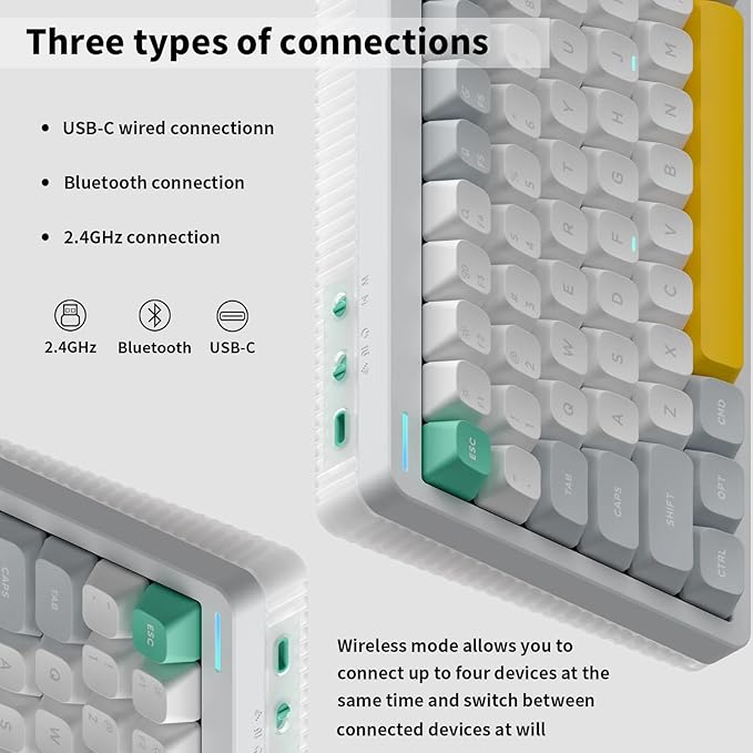 nuphy Halo96 V2 Wireless Keyboard,Gasket Structure,96% Hot Swappable Gaming Keyboard, 99 Kyes RGB Backlit Mechanical Keyboard, Support QMK/VIA,Bluetooth/USB-C/2.4GHz-White,Raspberry Switches(46gf)