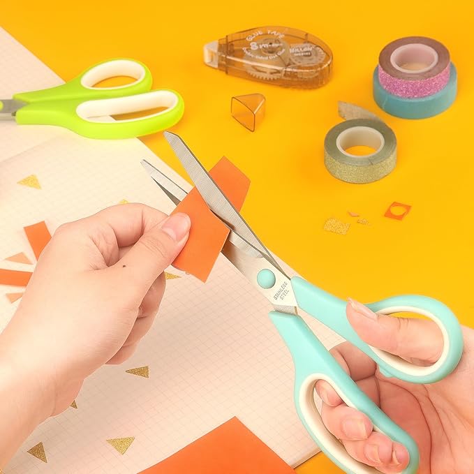 Scissors 8.5 Inch scissors all purpose Bulk Set of 3, Scissors for Office Home School Craft Supplies, Soft Comfort-Grip Right/Left Hand, Viridian, Vivid Green, Pink