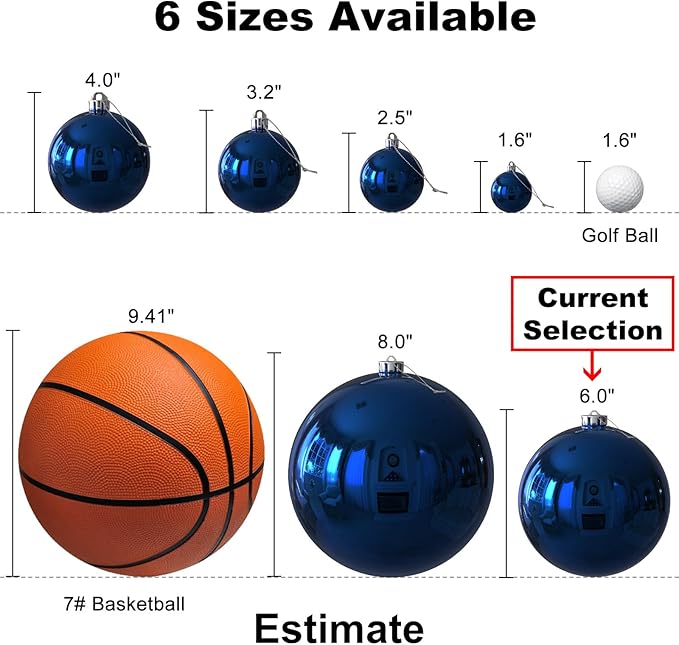 Navy Blue 6.0" Extra Large Christmas Balls - Christmas Tree Decoration Ornaments Shatterproof Hanging Shiny Balls for Birthday Holiday Wedding Decorations Set of 2pcs