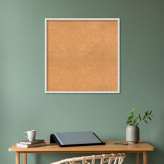 Amanti Art Natural Cork Board for Wall, 31x31 Vision Board with White Frame, Large Corkboard Office Decor for Home Organization, Modern Corkboard Pinboard to Display Items for Home Organization in