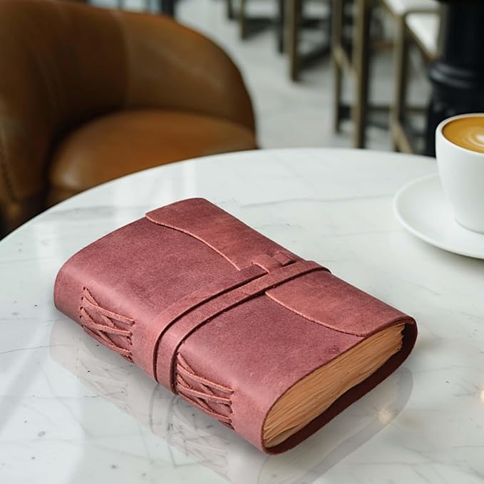 LEATHER VILLAGE Leather Bound Journal - Fuchsia, 8"X6", 220 Pages - Vintage Blank Paper Diary for Writing, Drawing, Sketchbook, and Travel Notebook - Ideal for Women and Men