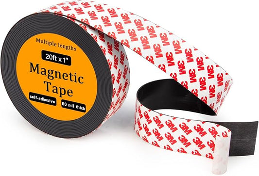 Magnetic Tape Strip Roll with 3M Adhesive Backing,(1in Wide x20ft Long) Flexible Sticky Magnet Tape Strips for Kitchen, Garage Whiteboards Fridge DIY Organization