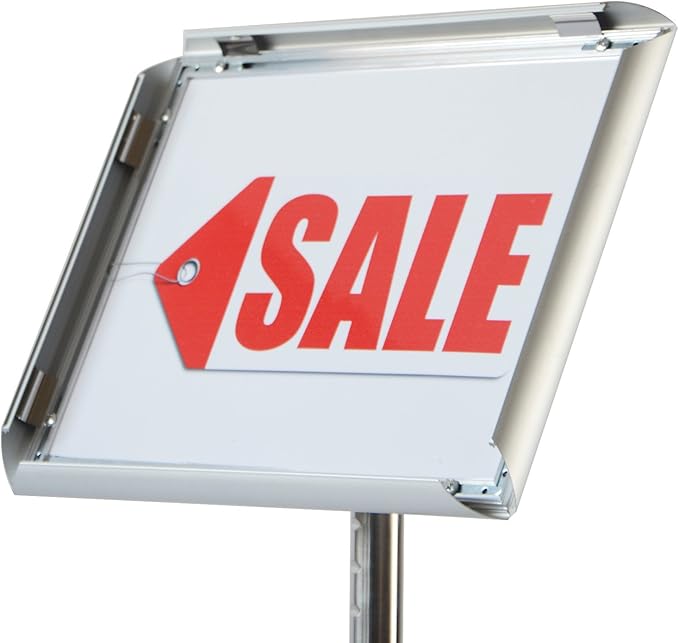 T-SIGN Adjustable Heavy Duty Pedestal Sign Holder Poster Stand - 11x17 Inch Vertical & Horizontal Sign Stand Displayed Poster Holder - Steel Square Base Sign Stands for Display (Silver)