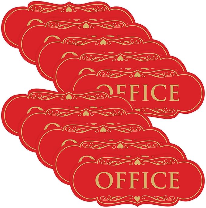 All Quality Designer Office Sign | Easy Installation - Red/Gold - Small (10 Pack)