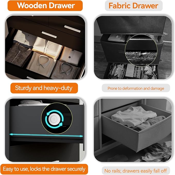 47.3" Tall Dresser for Bedroom Chests of Drawers with Charging Station 7 Drawer Dressers with Metal Slide Rail Modern Wood Closet Organizer with Large Storage for Home Office Entryway